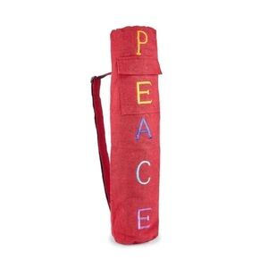Red Woven Yoga Mat Bag with Peace Embroidery